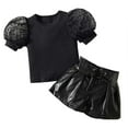 thumbnail image 1 of REORIAFEE Toddler Girl Outfit Floral Clothing Sets Gym Sets Toddler Kids Baby Girls Puff Sleeve Tops + Lace Up Shorts Outfits Set Black 5-6 Years, 1 of 5