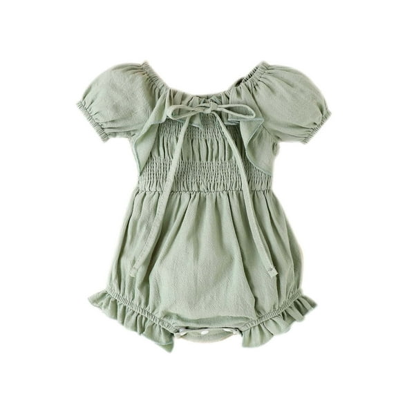 REORIAFEE Toddler Girls Summer Clothes Infant Cute Outfit Set 90s Themed Party Outfits Baby Girls Summer Cute Sweet Jumpsuit Princess Puff Sleeve Jumpsuit Green 6-12 Months
