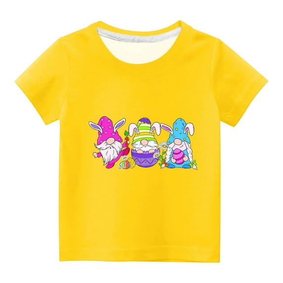 REORIAFEE Toddler Kids Boys Girls Easter Shirts for Girls Toddlers Tee Shirts Gnome Colored Egg Printed Blouse Round Neck Tops Short Sleeve Pullover Summer Fashion Clothing Yellow