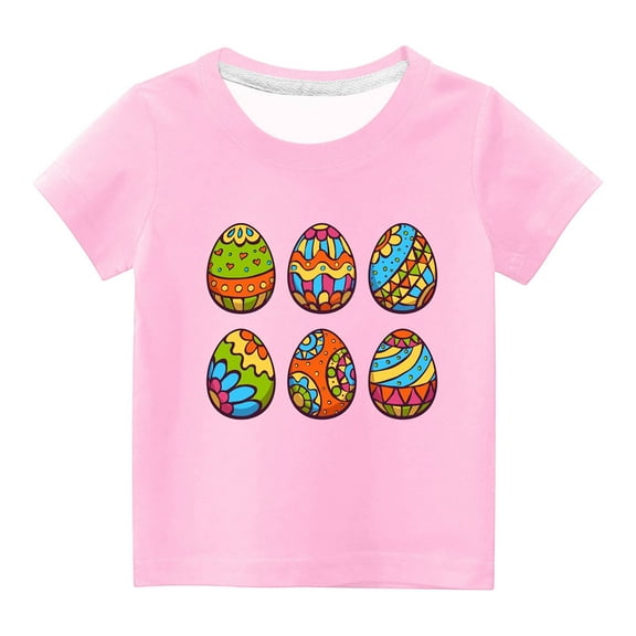 REORIAFEE Toddler Kids Boys Girls Easter Shirts for Boys Tee Shirts Colored Eggs Print Blouse Round Neck Tops Short Sleeve Pullover Summer Fashion Clothing 2024 Pink