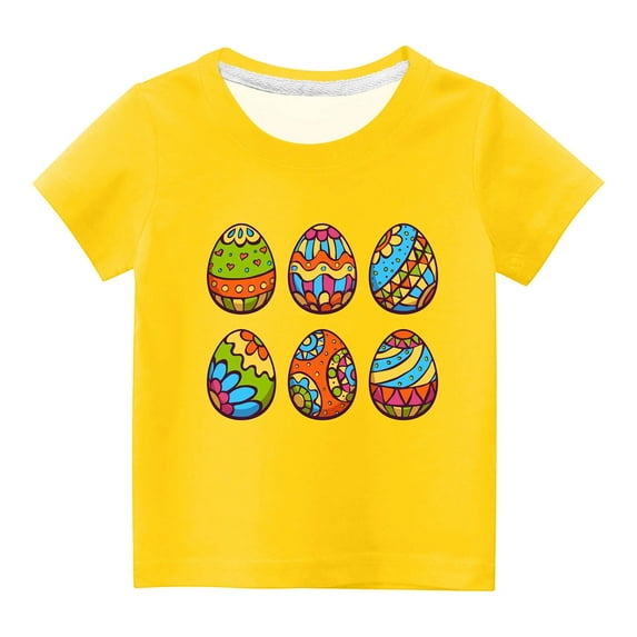 REORIAFEE Toddler Kids Boys Girls Easter Shirts for Boys Tee Shirts Colored Eggs Print Blouse Round Neck Tops Short Sleeve Pullover Summer Fashion Clothing 2024 Yellow