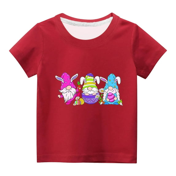REORIAFEE Toddler Kids Boys Girls Easter Shirts for Girls Toddlers Tee Shirts Gnome Colored Egg Printed Blouse Round Neck Tops Short Sleeve Pullover Summer Fashion Clothing Red