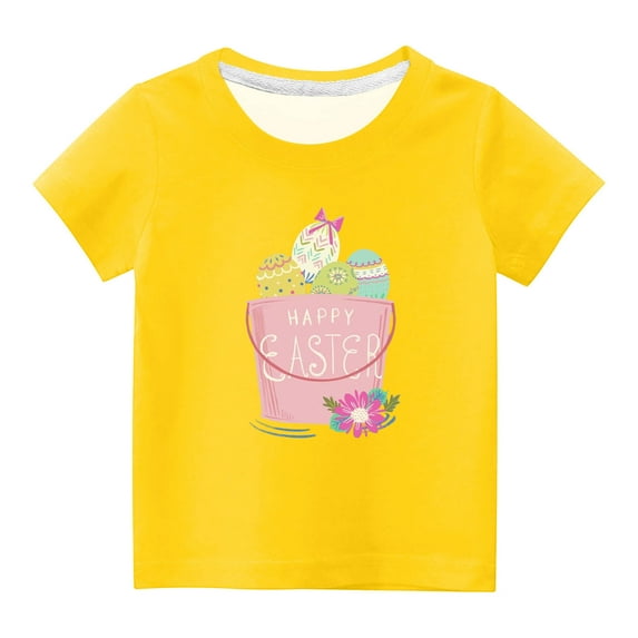 REORIAFEE Toddler Kids Boys Girls Happy Easter Day Funny T Shirts Tee Shirts Colorful Easter Egg Blouse Round Neck Tops Short Sleeve Pullover Summer Fashion Clothing Yellow