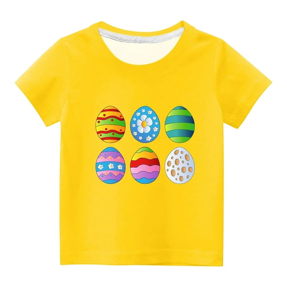 REORIAFEE Toddler Kids Boys Girls Happy Easter Day Oversized Tshirts Plus Size Tee Shirts Colorful Easter Egg Blouse Crewneck Tops Short Sleeve Pullover Summer Fashion Clothing Yellow