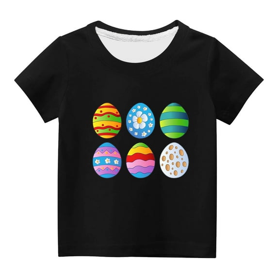 REORIAFEE Toddler Kids Boys Girls Happy Easter Day Oversized Tshirts Plus Size Tee Shirts Colorful Easter Egg Blouse Crewneck Tops Short Sleeve Pullover Summer Fashion Clothing Black