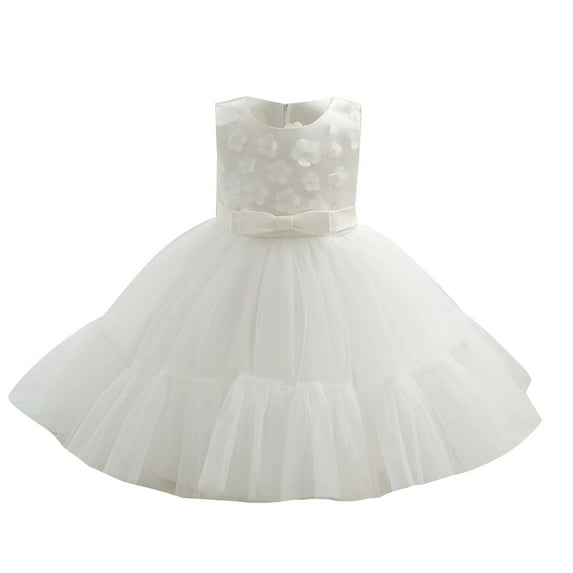 REORIAFEE Toddler Kids Flower Girl Dresses for Weddings Lace Applique Princess Pageant Party Lace Tulle Puffy Sundress Tiered with Bow Dress Rear Zipper Flower Solid Color Dress Dress Size 0M White
