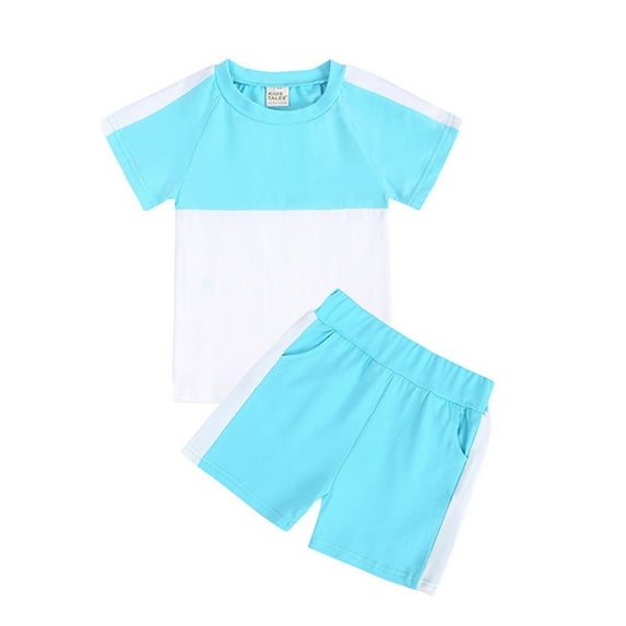 REORIAFEE Toddler Kids Girls 2 Piece Outfits Short Sleeve Tee and Short Set Suits Outfit Color Block Cotton Set Round Neck Cute Summer Spring Clothing 2024 Fashion Trendy Size 60 Blue