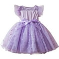 thumbnail image 1 of REORIAFEE Tutu Dress for Girls Lace Tulle Dress Puffy Sundress Ruffle Trim with Bow Knot Dress Polka Dots Dress Solid Color Dress Crewneck Short Sleeve Dress Princess Dress Size 4-5Y Purple, 1 of 9