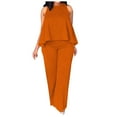 thumbnail image 1 of REORIAFEE Two Piece Outfits for Women 2023 Summer Sets for Women 2 Piece Comfy Casual Plus Size Sets Fashion Women Summer Casual Sleeveless Blouses Round Neck Tops Long Pants Orange XXL, 1 of 7