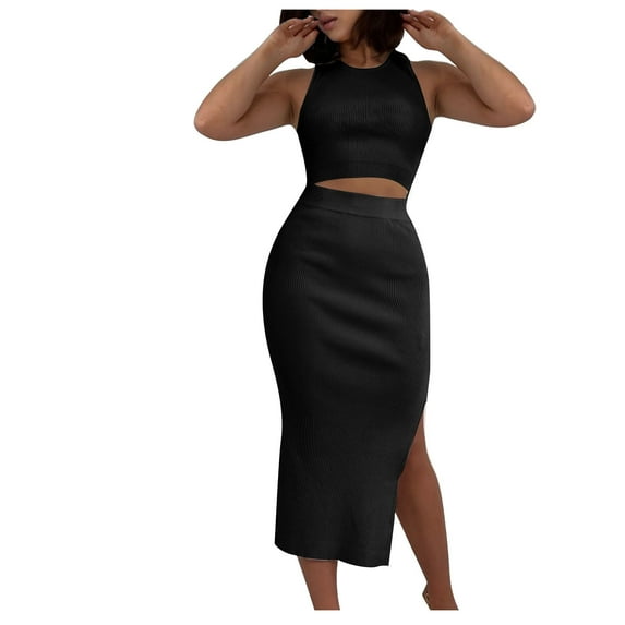 REORIAFEE Two Piece Outfits for Women 2023 Summer Sets for Women 2 Piece Comfy Casual Plus Size Sets Gym Outfits Fashion Summer Women Sexy Round Neck Casual Blouses Dresses Shirts Sets Black L