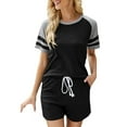 thumbnail image 1 of REORIAFEE Two Piece Outfits for Women Lounge 2 Piece Matching Sets 70s Outfits Women's Fashion Sexy Summer Casual Short Sleeve Round Neck T-Shirt Two Piece Set Black L, 1 of 4
