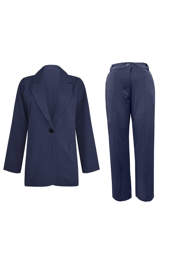 Two Piece Outfits for Women Clubwear Summer Set Women Long Sleeve Tops Cardigan Coat Pockets Long Pants Suit Navy XXXXXL