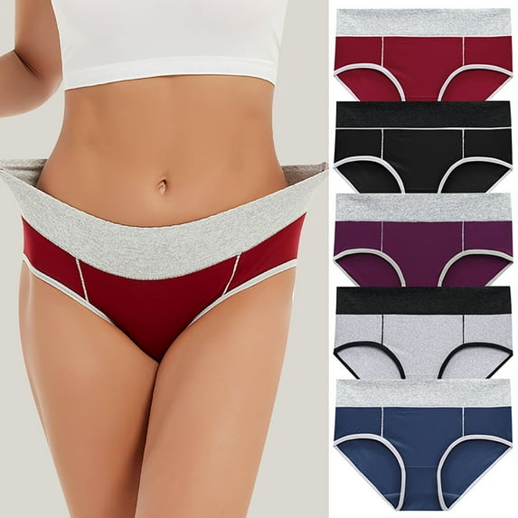 REORIAFEE Underwear Women Panties Pack 5 Mid Waist Cotton Briefs Strech Breathable Panties Soft Comfortable Underwear Lingerie Multicolor M