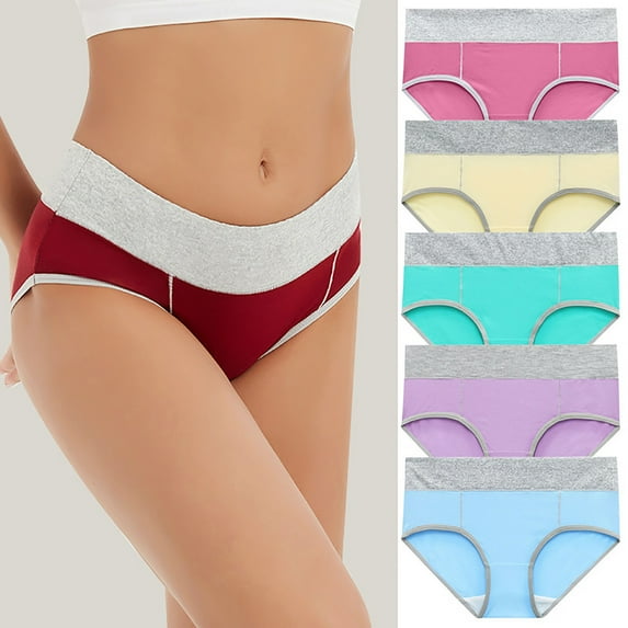 REORIAFEE Underwear for Women Briefs Cotton 5PC Mid Waist Briefs Strech Breathable Panties Soft Comfy Underpants Lingerie Multicolor XXXXL
