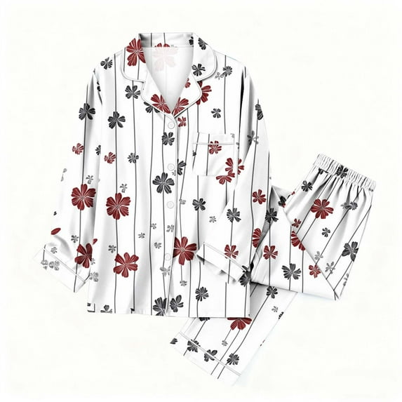 REORIAFEE Warm Pajamas for Womens Set Christmas 2 Piece Plus Size Loungewear Long Sleeve Button down Shirts and Pant Sleepwear Multicolor S-3XL