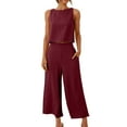 thumbnail image 1 of REORIAFEE Western Outfit for Women Country Concert Outfit 2PC Fashion Women Round Neck Sleeveless Blouse + Loose Pockets Pants Sets Watermelon Red XL, 1 of 7