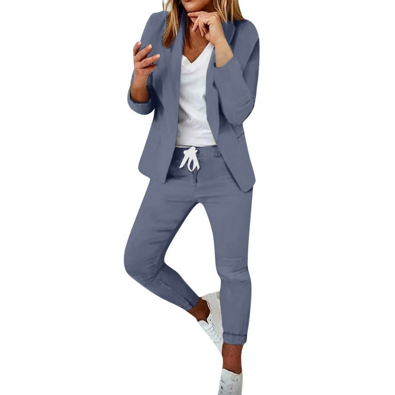 REORIAFEE Western Outfit for Women Gym Outfits Women's Long Sleeve Suit  Pants Casual Elegant Business Suit Sky Blue M