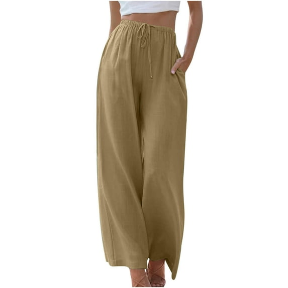 REORIAFEE White Linen Pants Women Curvy Capri Palazzo Pants with Pockets High Waisted Casual Pants Lightweight Baggy Stretchy Trousers 2024 Trending Fashion Clothing