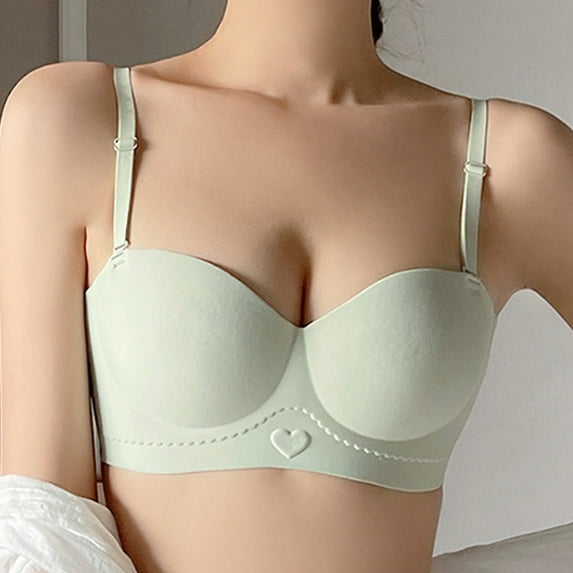 REORIAFEE White Sports Bras for Women Thin Stripes Gathered Everyday Bras Wirefree Bras Scoop Neck Comfy Corset Bra Adjustable Straps Stretchy Seamless Smoothing Brassiere Anti-Sagging Bra