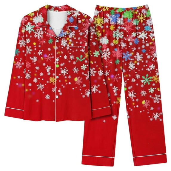 REORIAFEE Winter Pajamas for Women Set Christmas 2 Piece Loungewear Long Sleeve Button down Shirts and Pant Snowflake Sleepwear Multicolor S-2XL