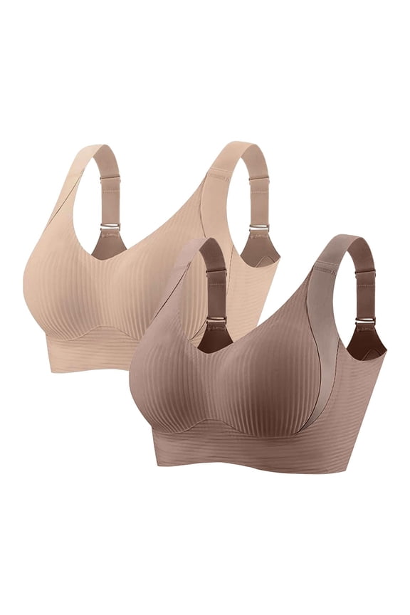Wireless Bras for Women Support Pack of 2 Pull on Plus Size Wide Strap No Underwire Push up Bralette Full Coverage Comfortable Seamless Padded Bras M-3XL