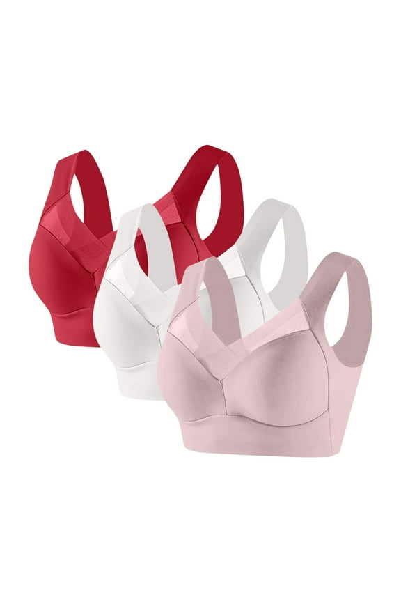 Wireless Bras for Women Support Pack of 3 Pull on Plus Size Wide Strap No Underwire Push up Bralette Full Coverage Comfortable Padded Bras L-6XL