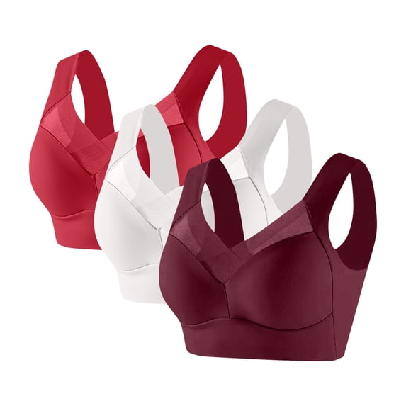 REORIAFEE Wireless Bras for Women Support Pack of 3 Pull on Plus Size Wide Strap No Underwire Push up Bralette Full Coverage Comfortable Padded Bras L-6XL