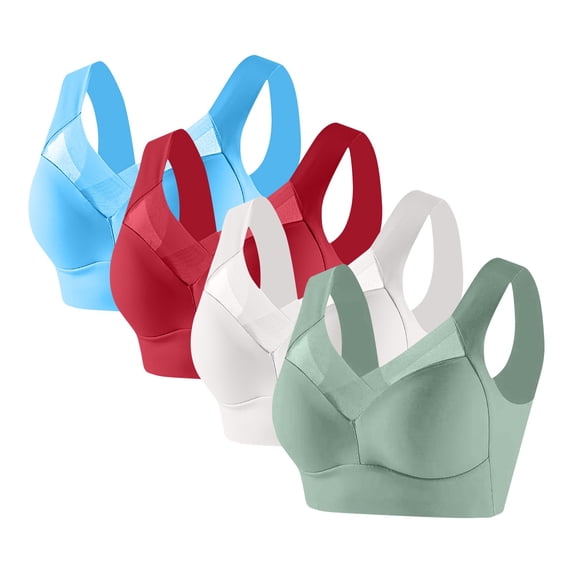 REORIAFEE Wireless Bras for Women Support Pack of 4 Pull on Plus Size Wide Strap No Underwire Push up Bralette Full Coverage Comfortable Padded Bras L-6XL