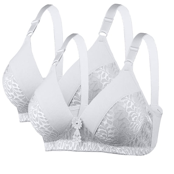 REORIAFEE Wireless Bras for Women Pack of 2 Adjustable Straps No Underwire Push up Bralette Comfortable Lace Padded Bras S-XL