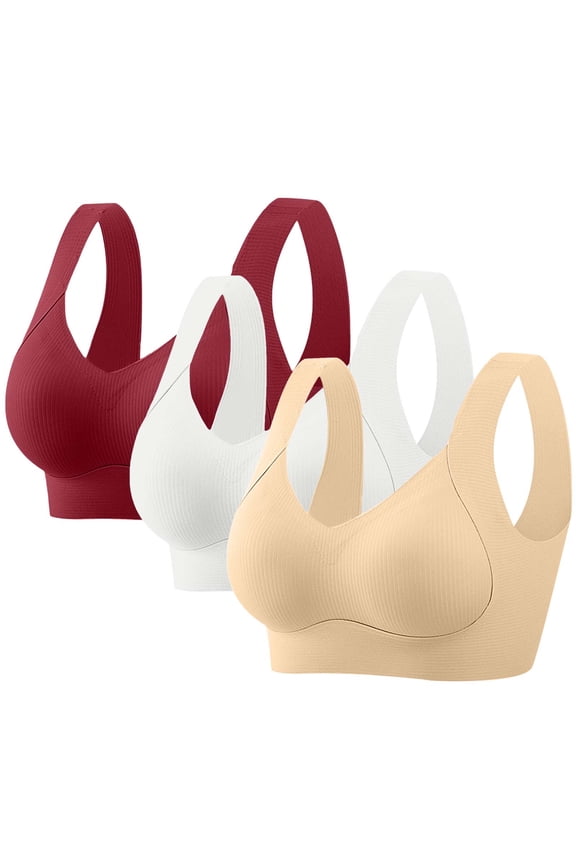 Wireless Bras for Women Support Pack of 3 Plus Size Wide Strap No Underwire Push up Bralette Full Coverage Comfortable Padded Bras M-5XL
