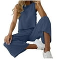 thumbnail image 1 of REORIAFEE Women 2 Piece Outfits Casual Summer Tracksuit Going out Outfits Women's Summer Fashion Set Casual Cotton Linen Sleeveless Two Piece Set Navy XXL, 1 of 6