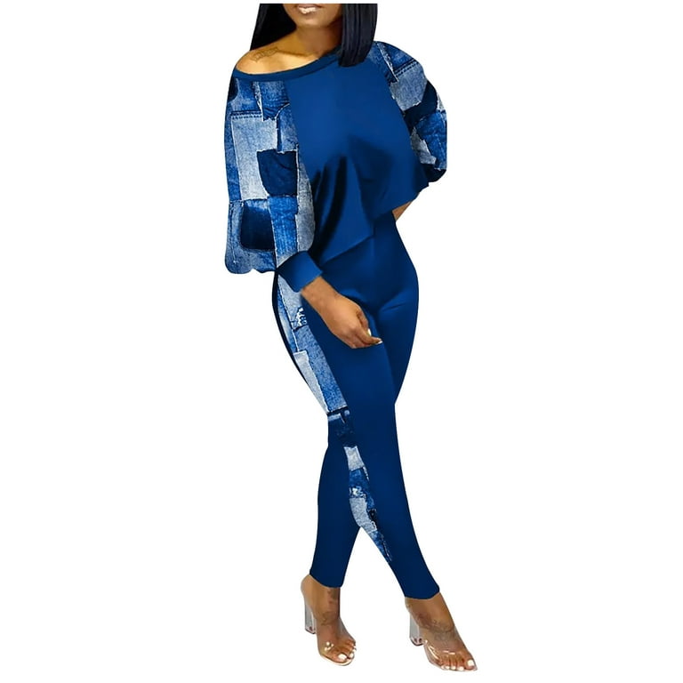 REORIAFEE Women 2 Piece Outfits Lounge Set Tracksuits Disco Outfits Women's  Fashion Spring Summer Print Casual Round Neck Top + Pants Two Piece Set