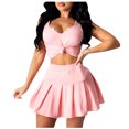 thumbnail image 1 of REORIAFEE Women 2 Piece Outfits Summer Casual Tracksuit Set Beach Outfit Fashion Summer Women Backless Sleeveless Sexy High Waisted Dresses Shirts Sets Pink S, 1 of 7