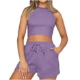 thumbnail image 1 of REORIAFEE Women 2 Piece Outfits Vacation Matching Sets Spring Outfits Casual Women's Fashion Shorts Two Piece Sleeveless Casual Suit Purple XL, 1 of 8