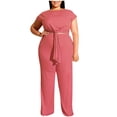 thumbnail image 1 of REORIAFEE Women 2 Piece Sets Outfits Matching Sets Lounge Set Summer Vacation Going out Outfits Women's Plus Size Short Sleeve O Neck Bandage Pullover Tops + Long Pants Set Pink L, 1 of 8