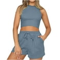 thumbnail image 1 of REORIAFEE Women 2 Piece Summer Sets Two Piece Outfits Disco Outfits Women's Fashion Shorts Two Piece Sleeveless Casual Suit Light Blue S, 1 of 7