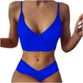 thumbnail image 1 of REORIAFEE Women Bikini Beach Vacation Beachwear Padded No Underwire Quick Drying Floral Bikini Split Swimsuit Blue S, 1 of 6
