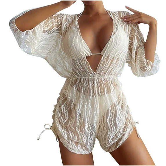 REORIAFEE Women Bikini Set Bikini Swimwear Bathing Suit Beach Vacation Beachwear Split Three Piece Bikini Beige L