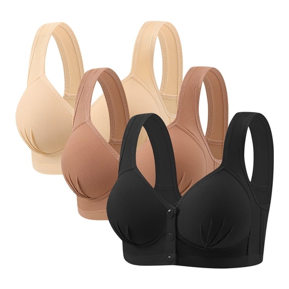 REORIAFEE Women Bras Wireless Front Closure Pack of 3 Plus Size Wide Strap Push up Bra Comfortable Padded Bras S-3XL