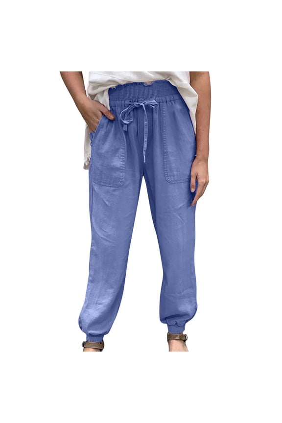 Women Hiking Pants Summer Loose Tie Feet Tight Trousers Blue XL