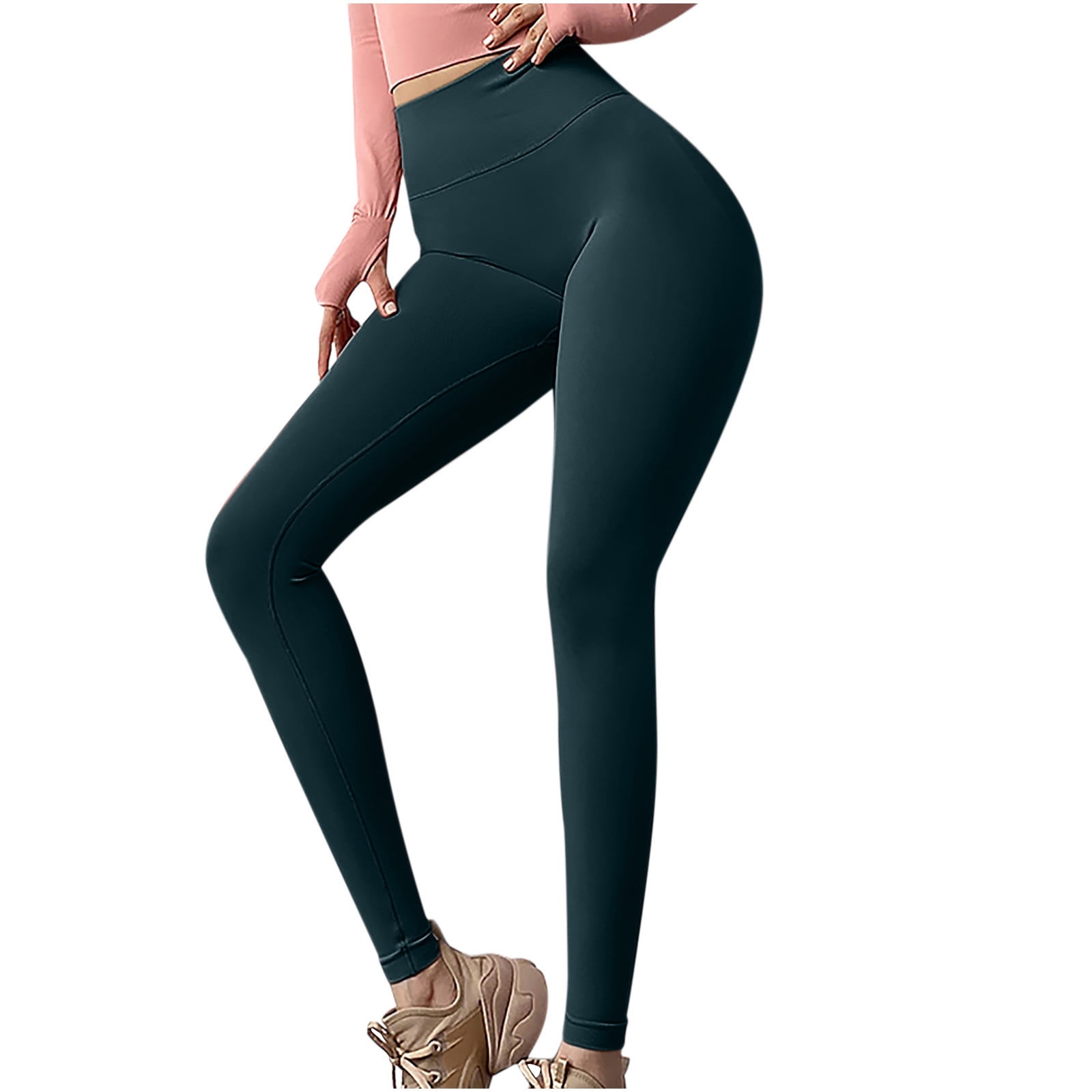 REORIAFEE Women Leggings Tummy Control Solid Pants Mid Waist Loose Long  Pants Yoga Pants Multicolor M 