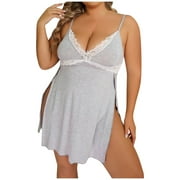 REORIAFEE Women Nightgown Soft Lightweight Bridesmaid Wedding Party Lounge Wear Nightwear Trendy Plus Size Sexy Lingerie Lace Patchwork Cami Dress Babydoll Underwear Sleepwear Nightdress Gray XXL