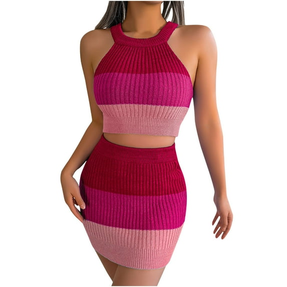 REORIAFEE Women Outfit Set Summer Set Date Night Outfit Women's Sexy Casual Love Top Wrap Hip Skirt Set Pink L
