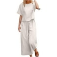 thumbnail image 1 of REORIAFEE Women Outfits Summer Casual Vacation Set Beach Outfits Women Fashion Round Neck Short Sleeve Tops Pants Casual Suit White L, 1 of 4