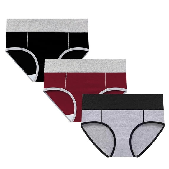 REORIAFEE Women Period Panties Pack 3PC Mid Waist Cotton Period Briefs Strech Breathable Menstrual Panties Soft Comfy Underwear Lingerie Gray XXXXL