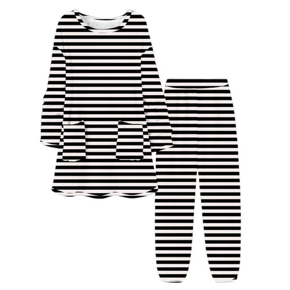 REORIAFEE Women Pj Sets 2 Piece Plus Size Fleece Warm Loungewear Long Sleeve Top and Jogger Striped Soft Pajama Sleepwear Black S-3XL