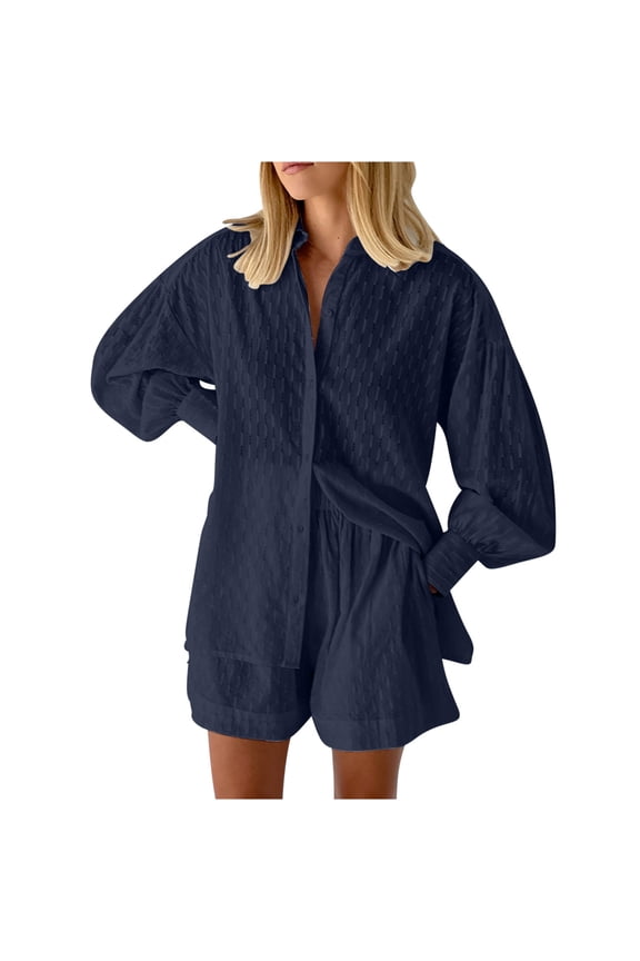 REORIAFEE Women Plus Size Casual Floral Loose Summer Beach Set Gym Sets Women's Summer Suit Fashion Short Trousers Casual Two Piece Suit Dark Blue M