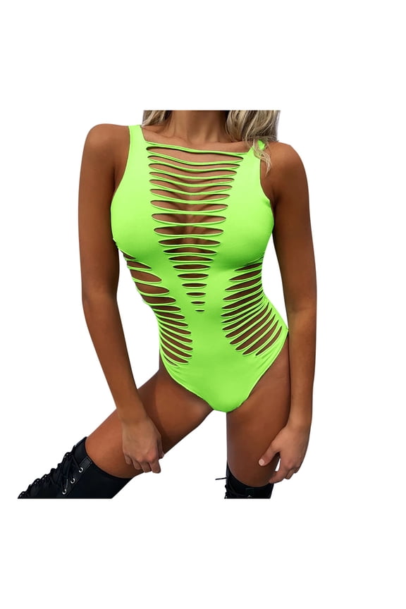 Women Plus Size One Piece Swimsuit Bathing Suit Swimwear Resort Wear Beachwear Summer Cut Out Sleeveless Fit Party Bodysuits Clubwear Green S