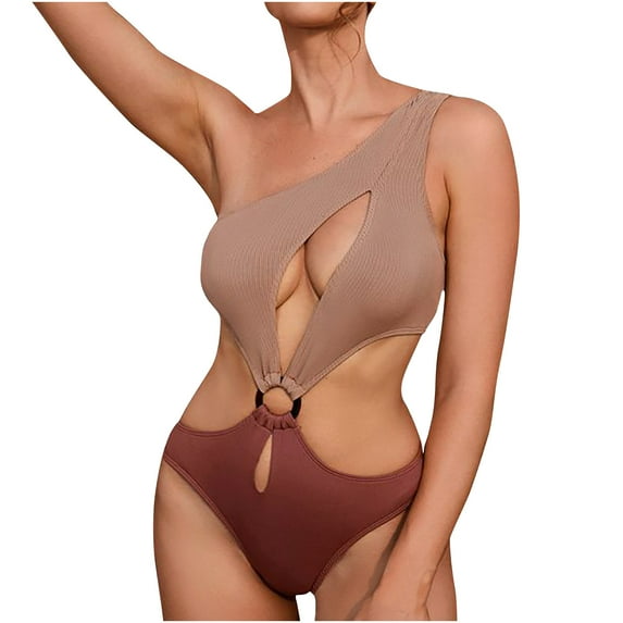 REORIAFEE Women Plus Size One Piece Swimsuit Bathing Suit Swimwear Vintage Bathing Suit Swimwear Split Bikini Khaki M