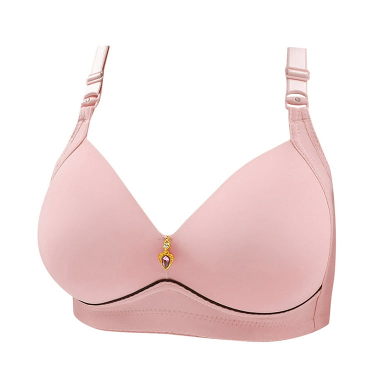 REORIAFEE Women Push Up Bra Comfortable Lace Breathable Bra Wireless  Underwear Pink S 
